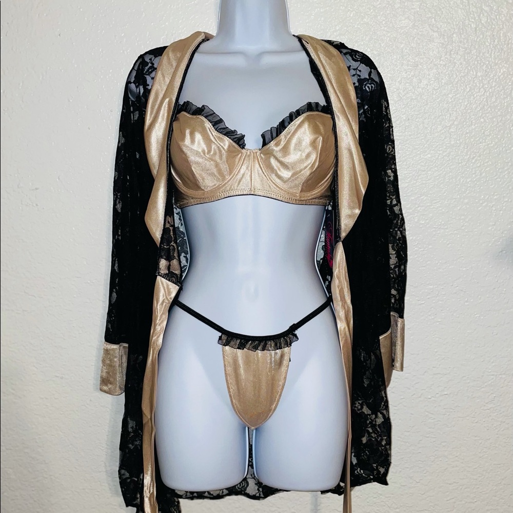 Fantasy lingerie bra and g-string with robe